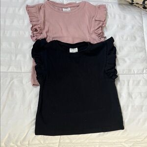 Zara Pink and Black Ruffle Sleeve Kids Tops